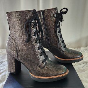 NATURALIZER Womens Bronze Metallic Callie Block Heel Lace-Up Leather Boots 6.5